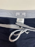 Retro Navy Blue Sport Shorts White Drawstring Vintage Swimwear (S)