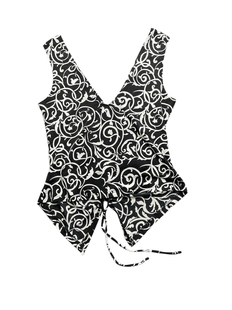 Black and White Baroque Pointed Hem Top (XS)
