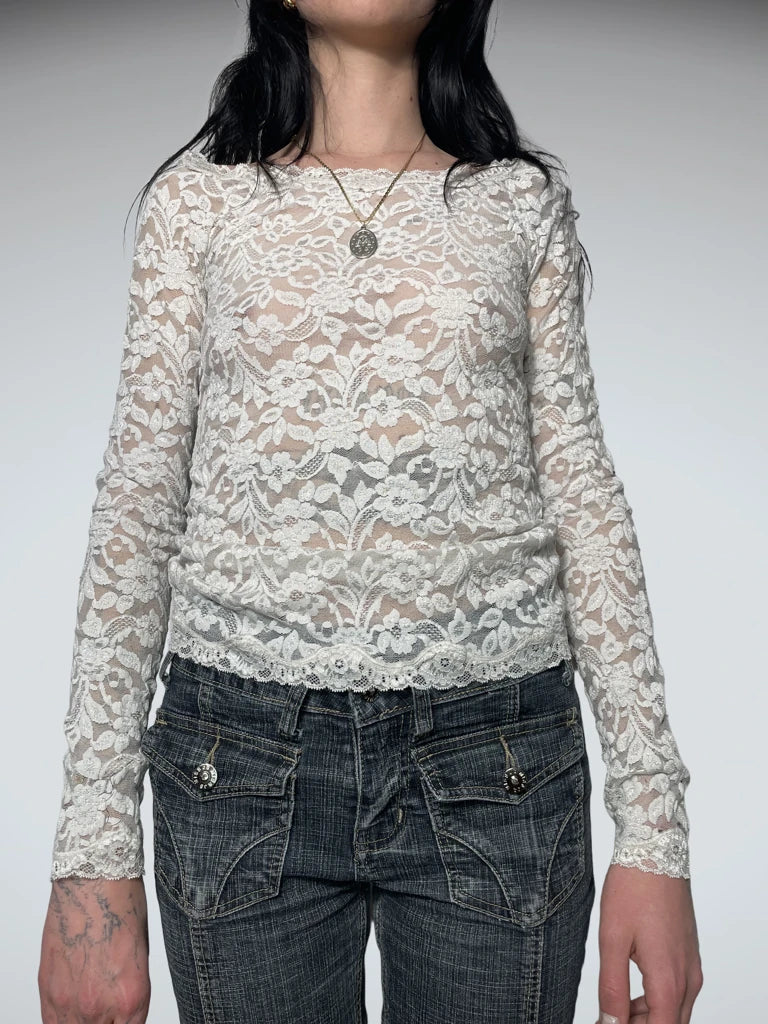white lace long sleeve top