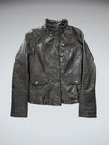 Vintage Black Genuine Leather Pocket Jacket Women (M)