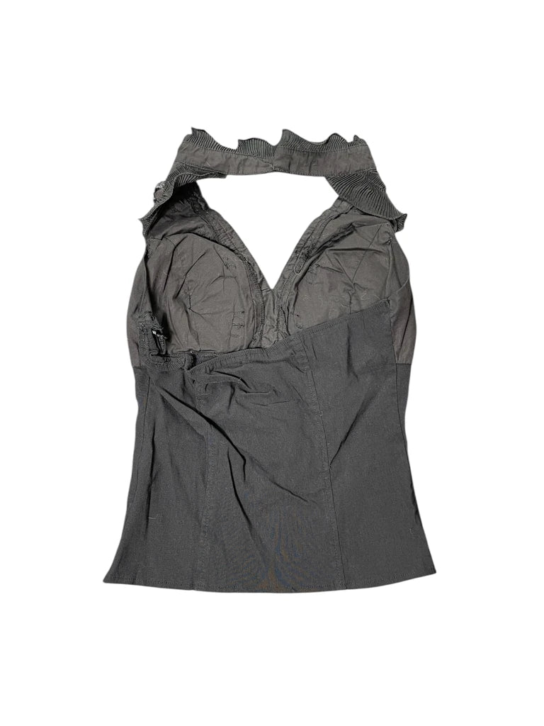 Black Corset Top with Floral Appliqué (L)