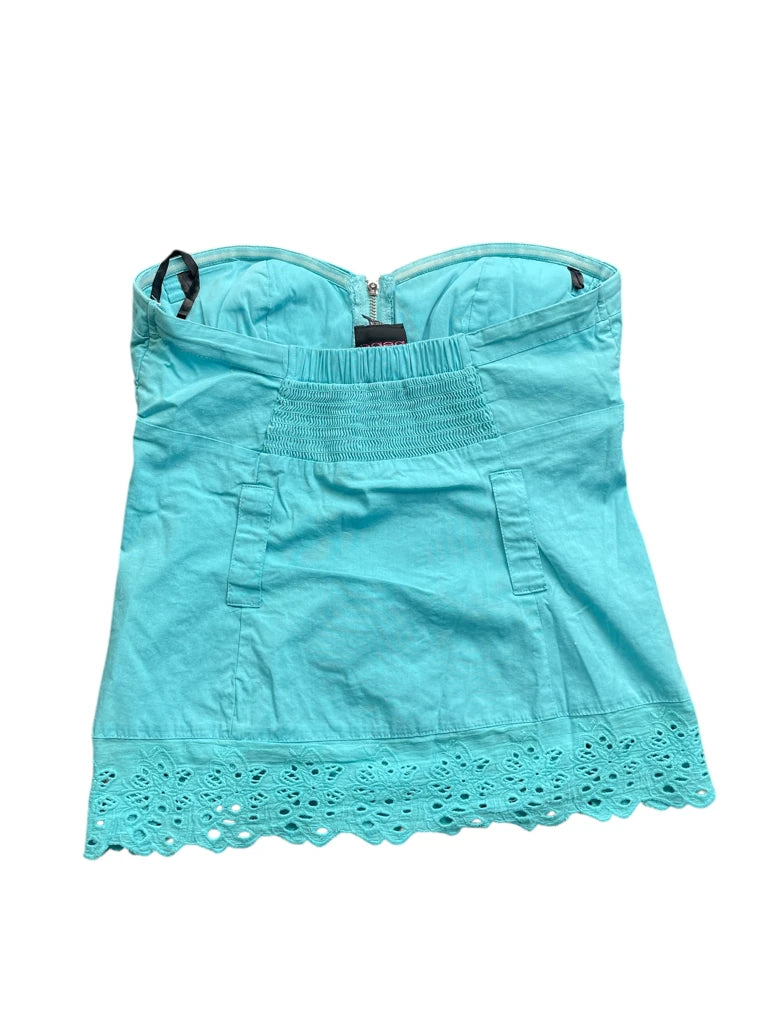 Turquoise Eyelet Hem Zipper Corset Top (S)