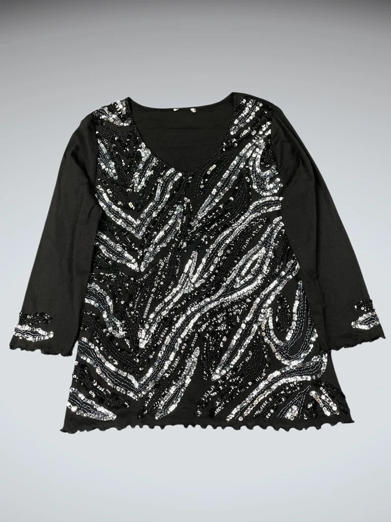 Sequin Wave Party Top in Black (M)