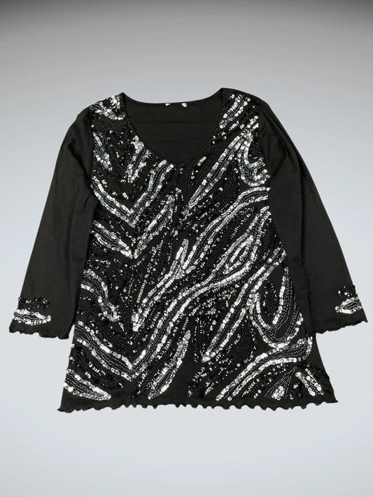 Sequin Wave Party Top in Black (M)