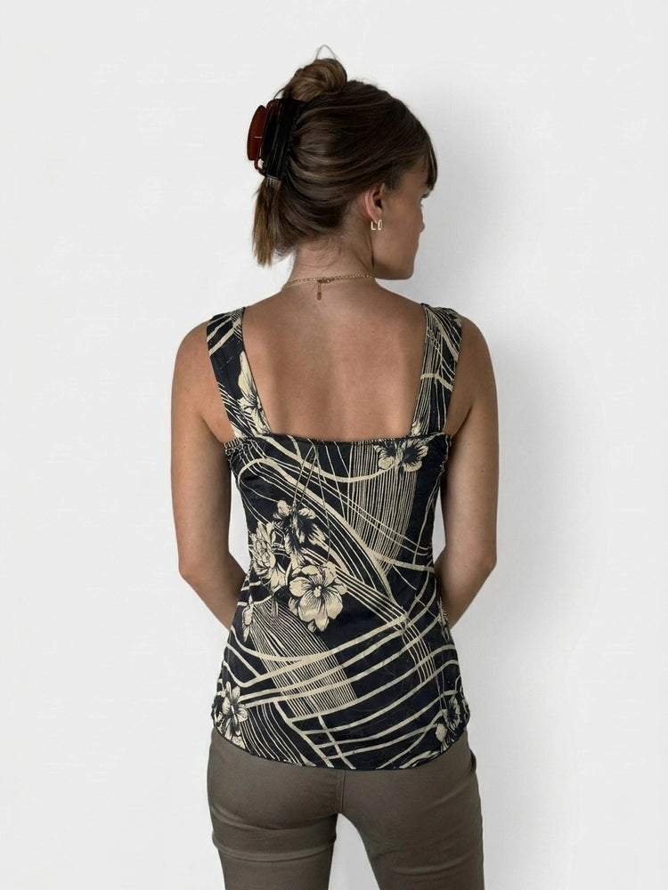 Chic Floral Lace Trim Tank Top (S)