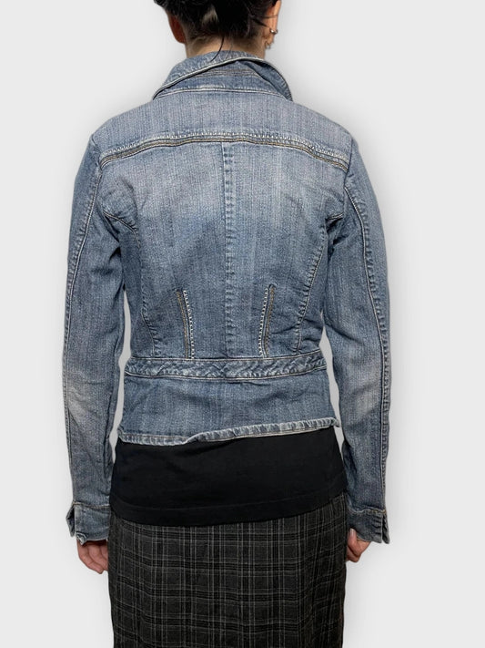 back view, Mng Jeans Flower Jeans Jacket, vintage Y2K second hand piece