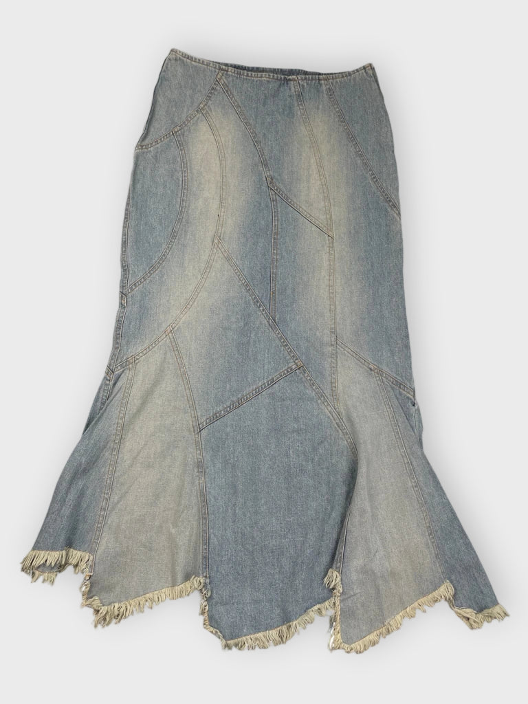 detail view, Free People Light Blue Bohemian Skirt, vintage Y2K second hand piece