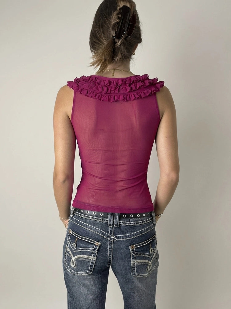 Fuchsia Ruffled Knit Top for Night Out (S)