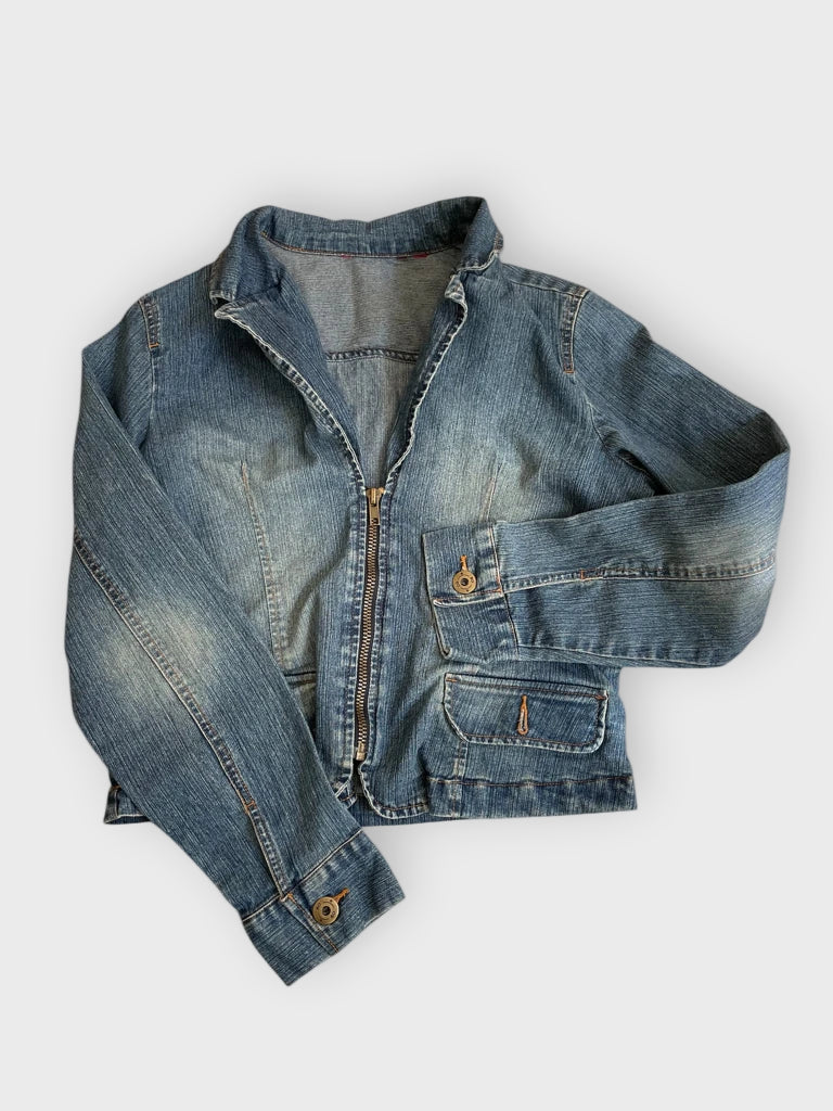 detail view, garage mood – cropped denim coat, vintage Y2K second hand piece, image 6