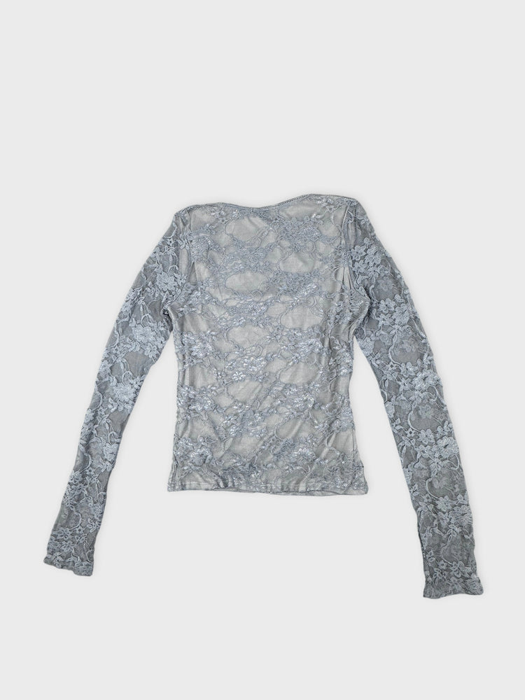 Sheer Gray Lace Long-Sleeve Top (S)