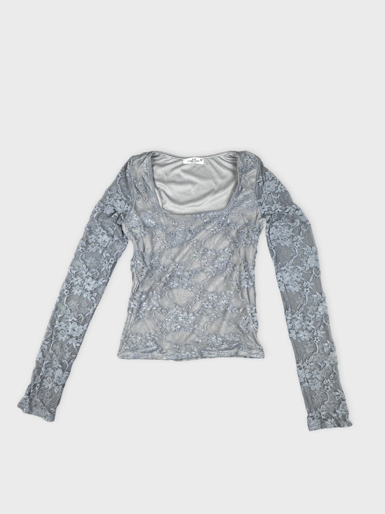 Sheer Gray Lace Long-Sleeve Top (S)