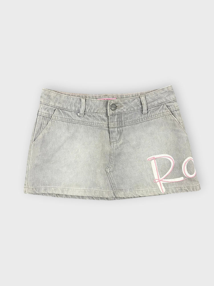 Grey Denim Mini Skirt with Embroidered Detail (W27 / S)