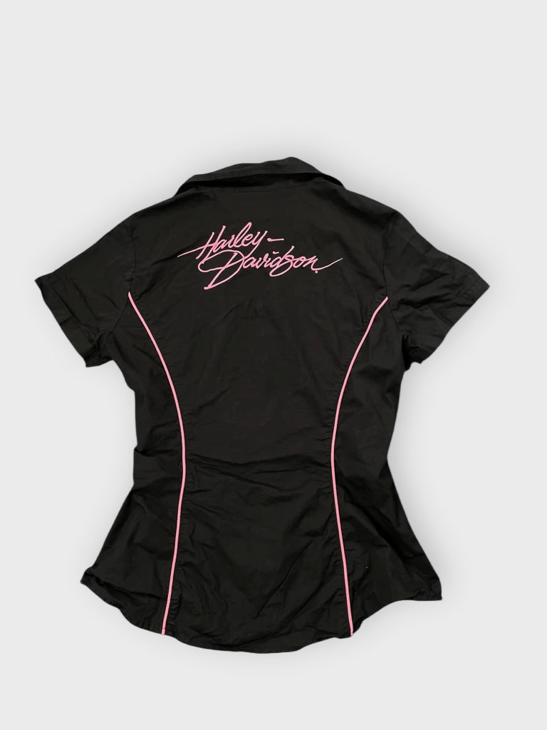 detail view, Harley-Davidson Harley Davidson Black Pink Fitted Biker Shirt, vintage Y2K second hand piece