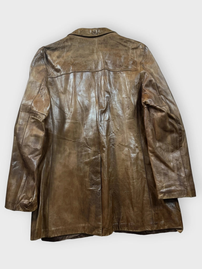 back view, H&H Light Brown Vintage Leather Blazer Coat, vintage Y2K second hand piece