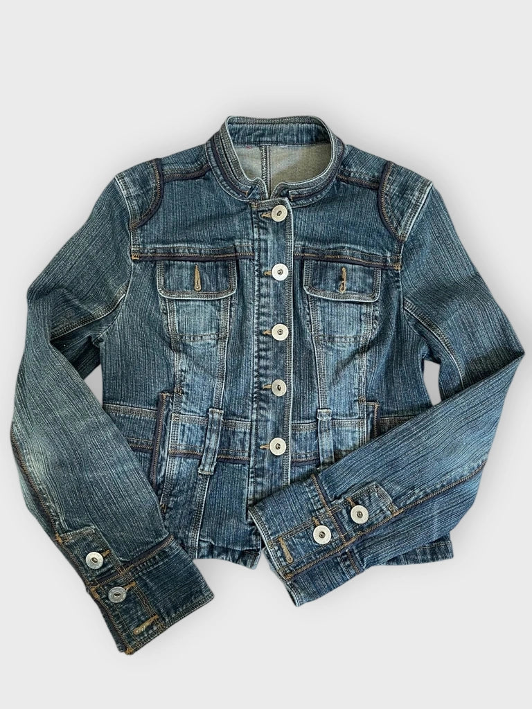 detail view, highway boss – cropped jean jacket, vintage Y2K second hand piece