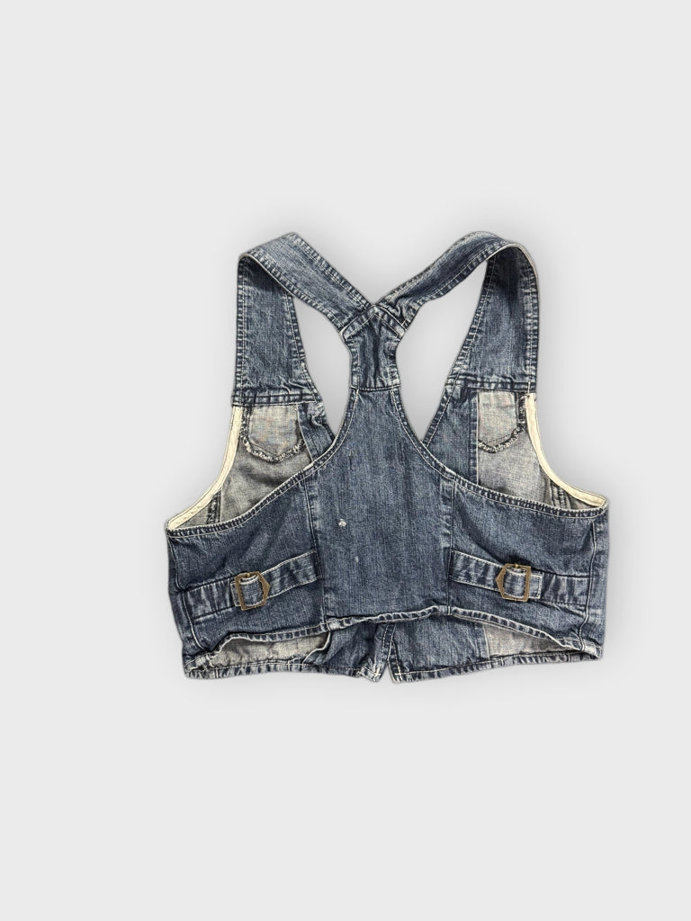 back view, Hot Options Light Blue Denim Racerback Vest Women, vintage Y2K second hand piece