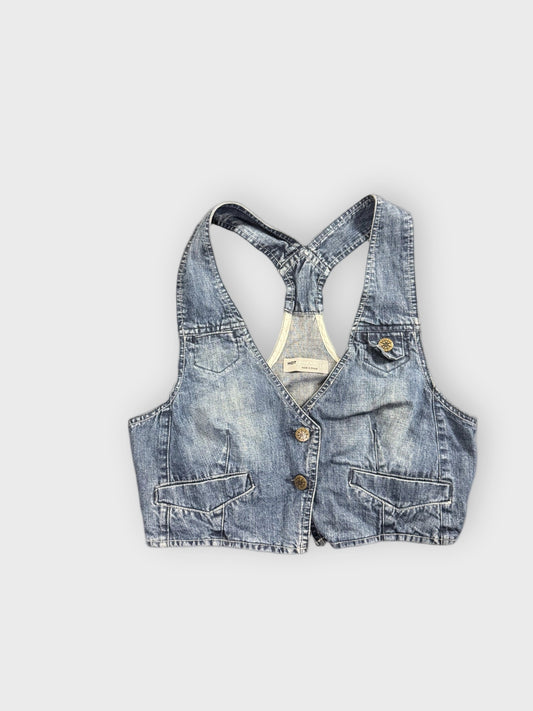 front view, Hot Options Light Blue Denim Racerback Vest Women, vintage Y2K second hand piece
