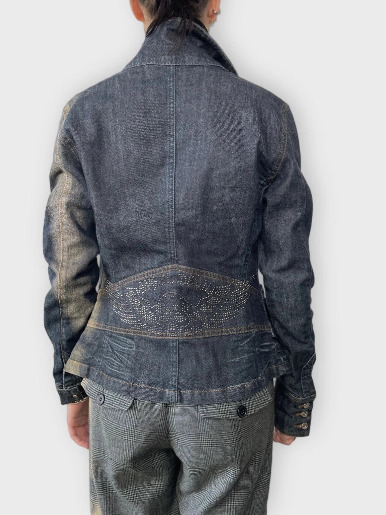 back view, Jeans Jacket with Skull Rhinestones, vintage Y2K second hand piece
