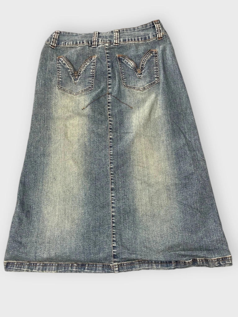 back view, Jou Jou Distressed Wash Denim Skirt, vintage Y2K second hand piece