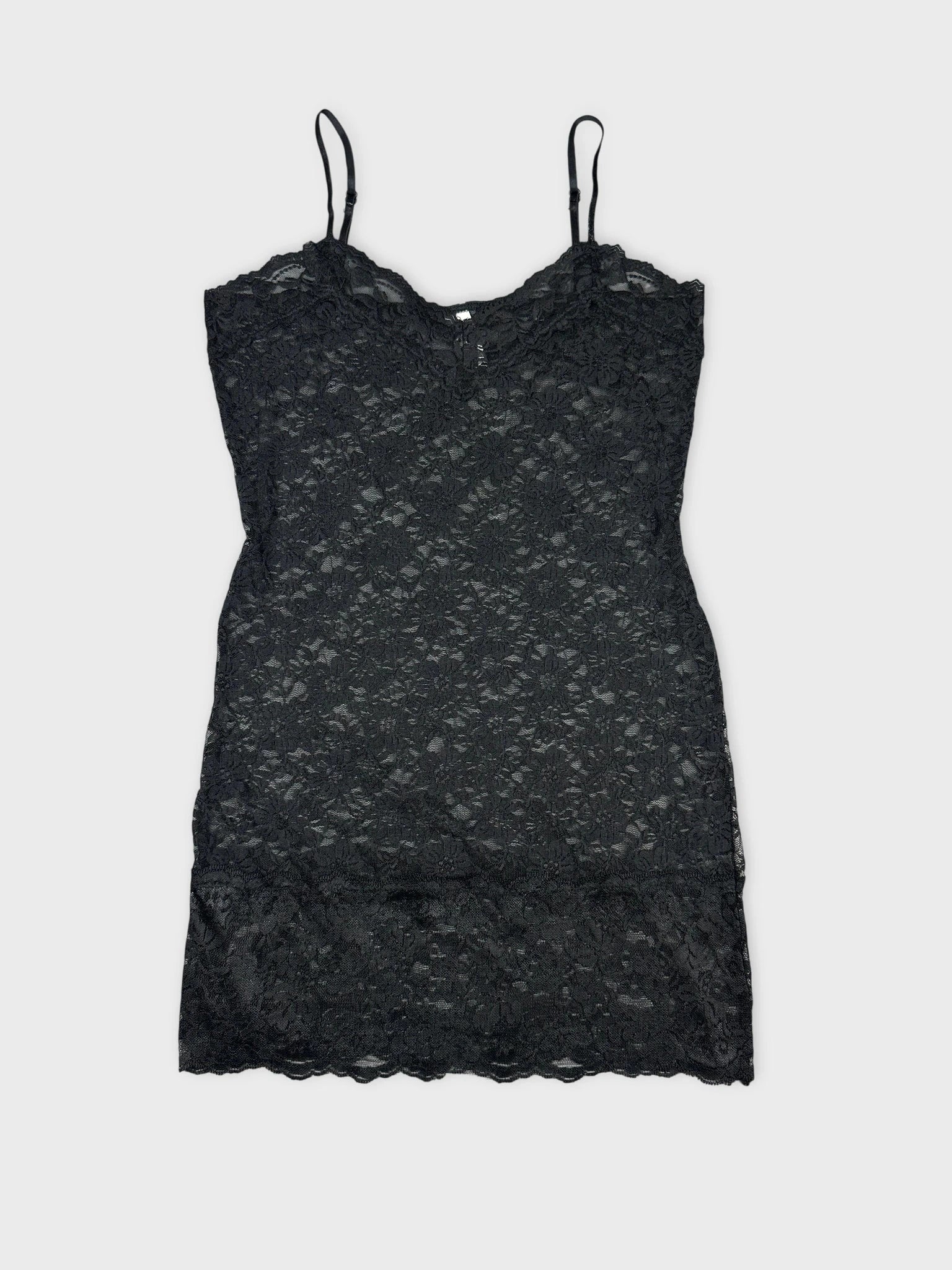 Black lace cami top with floral design front view