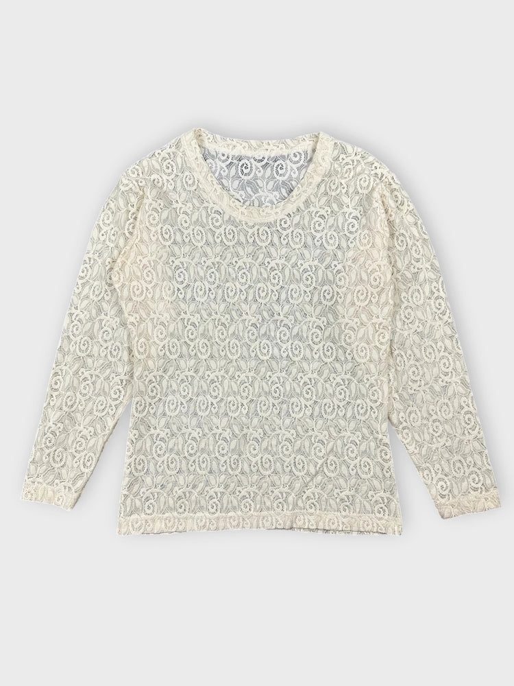 Lace Long Sleeve Top with Floral Accents (M)
