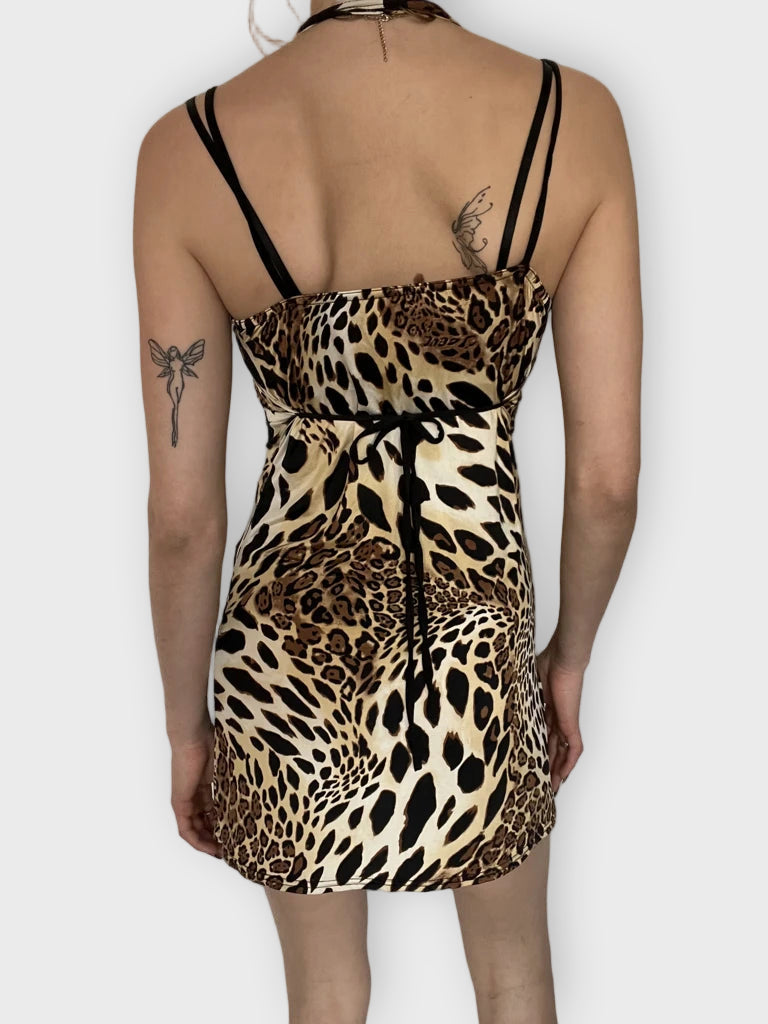back view, Leopard Dress with Silver Detail, vintage Y2K second hand piece
