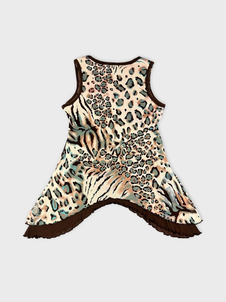 Leopard Print Flare Top with Sheer Detail (S)