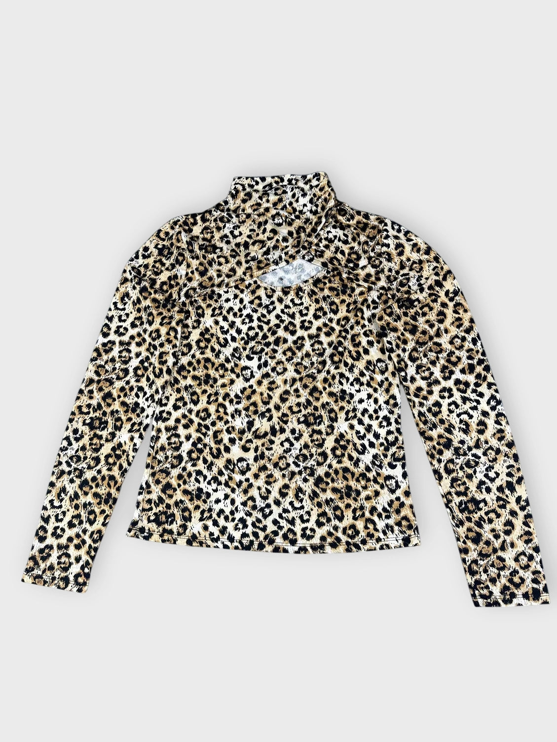 Leopard print long sleeve top with cutout front view