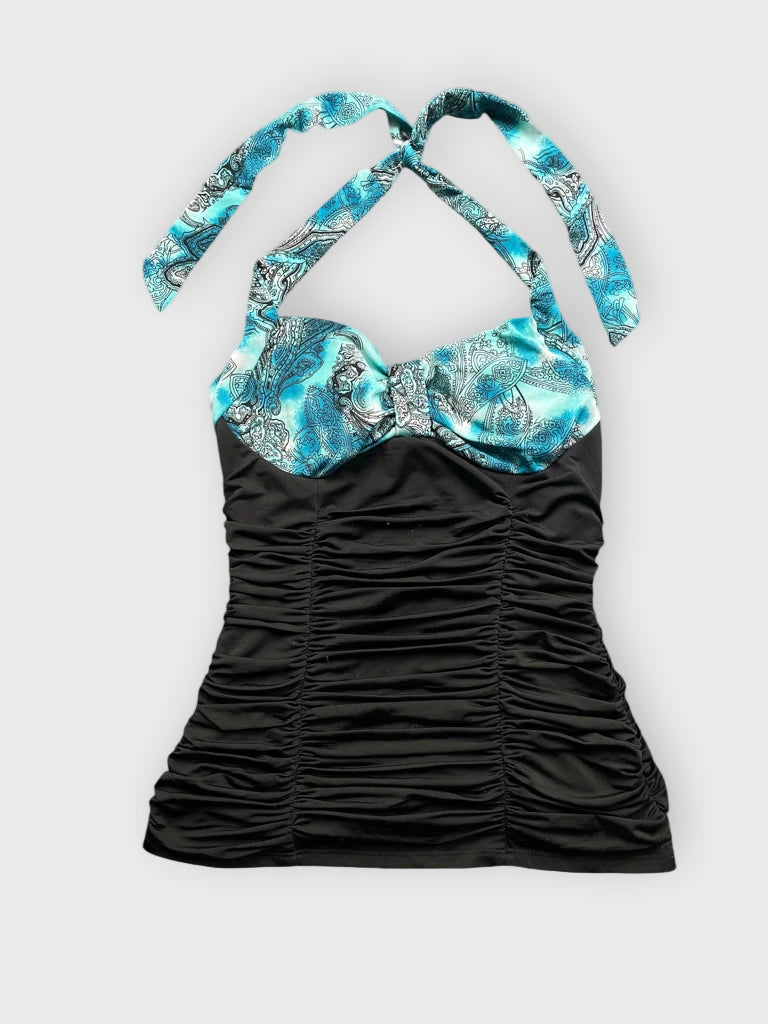 detail view, Light Blue Paisley Halter Top, vintage Y2K second hand piece
