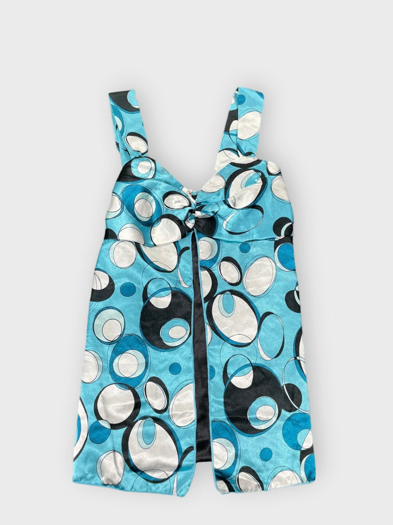 detail view, Maurices Light Blue Retro Circle Print Tunic Top, vintage Y2K second hand piece