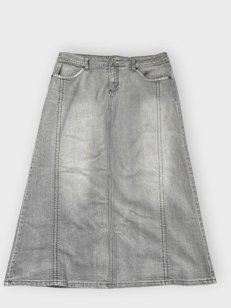detail view, Cato Light Grey Maxi Denim Skirt, vintage Y2K second hand piece