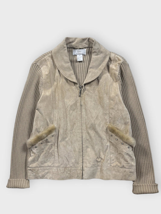 front view, Lisa International Beige Leather Jacket, vintage Y2K second hand piece