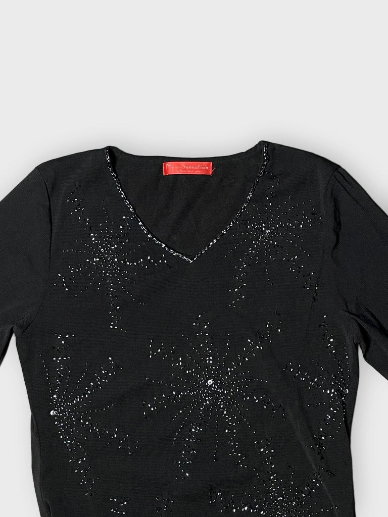 detail view, New Sensation Long Sleeve Top with Tiny Beads, vintage Y2K second hand piece