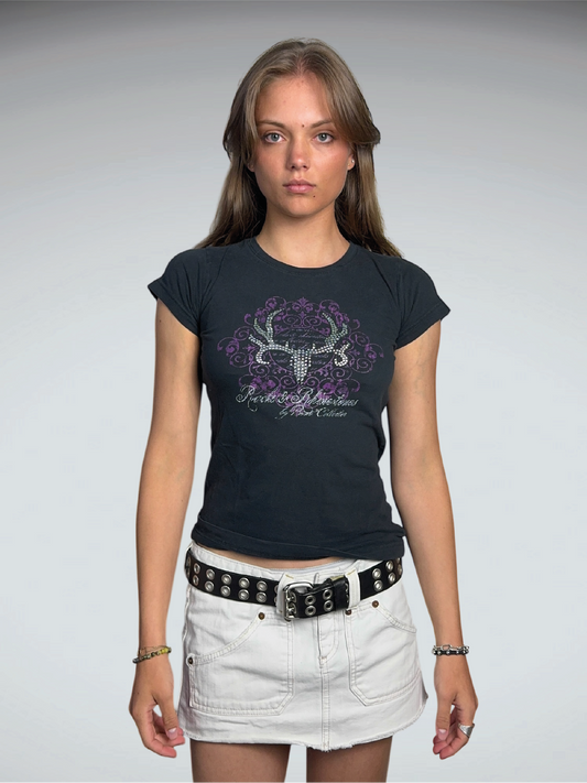 Black Y2K Deer Graphic Tee (S)