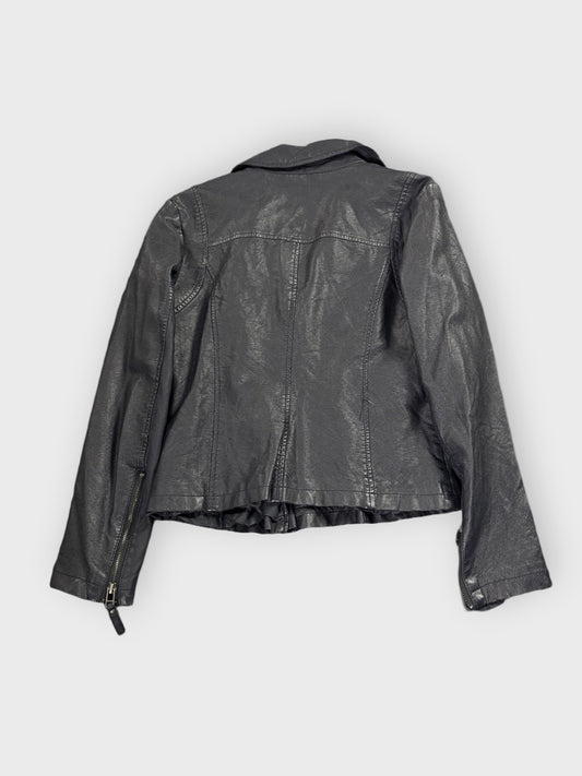 back view, Max Studio Black Faux Leather Jacket Women, vintage Y2K second hand piece