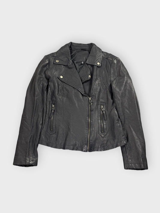 front view, Max Studio Black Faux Leather Jacket Women, vintage Y2K second hand piece