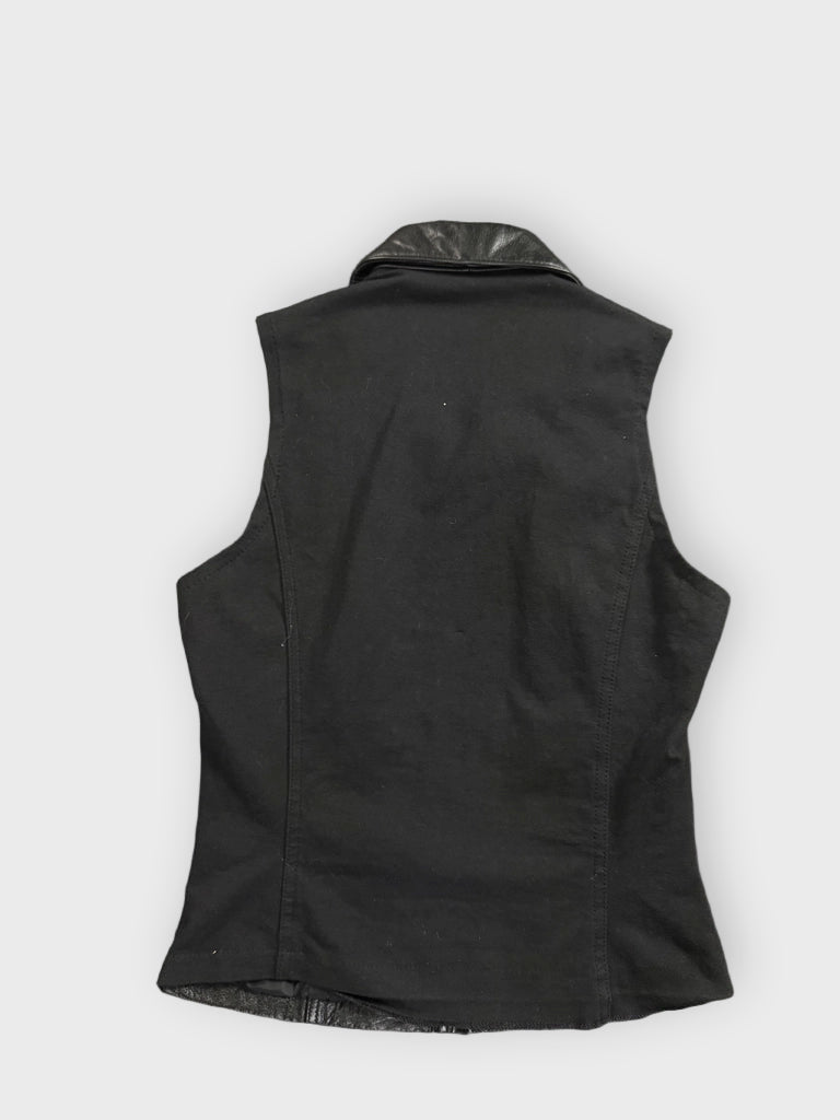 back view, Maximo Black Real Leather Vest Women, vintage Y2K second hand piece