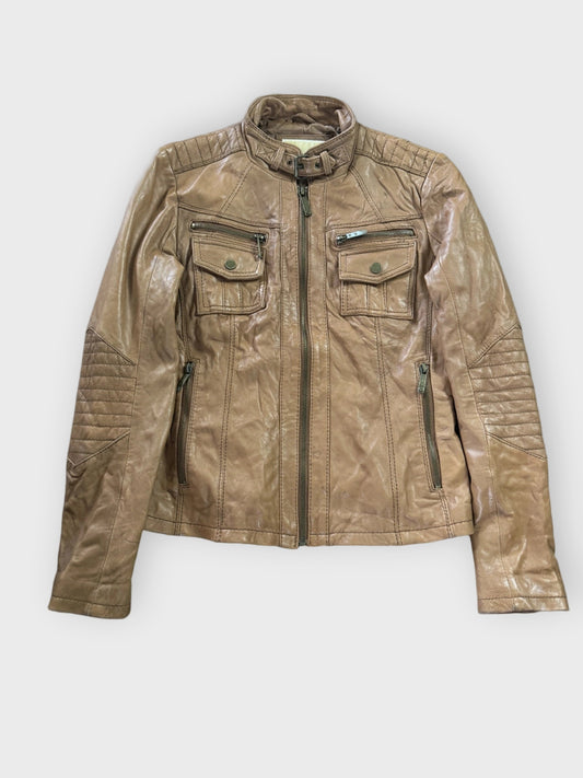 front view, Michael Kors Brown Genuine Leather Jacket Women, vintage Y2K second hand piece