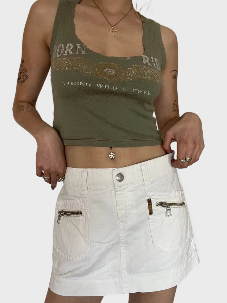 front view, GAS MinWhiteiskirt with Zipper Detail, vintage Y2K second hand piece
