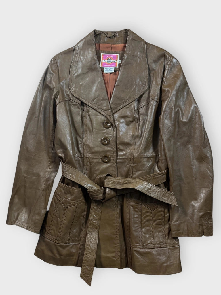 front view, Ms Pionerr Brown Genuine Leather Coat, vintage Y2K second hand piece