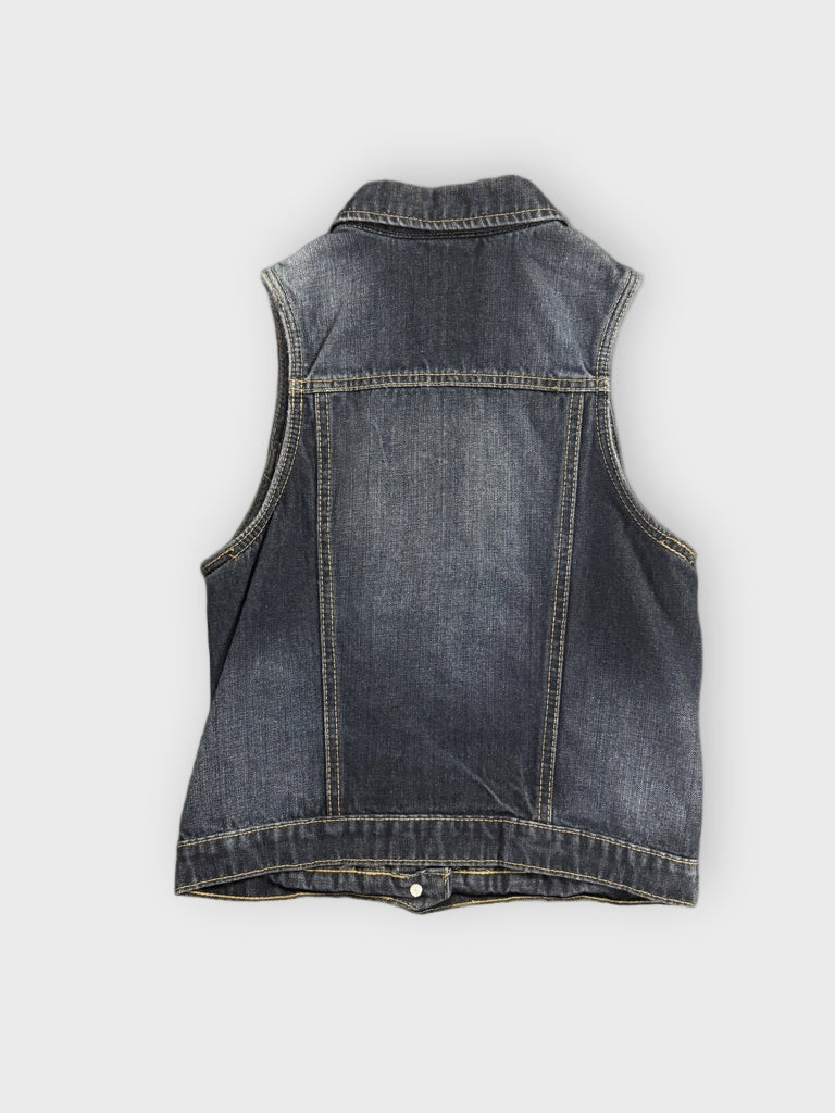 back view, Mudd Dark Wash Denim Pocket Vest Women, vintage Y2K second hand piece