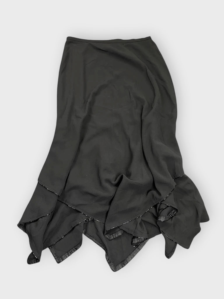 back view, Jeffrey Dove Noir Elegance High Waist Maxi Skirt, vintage Y2K second hand piece