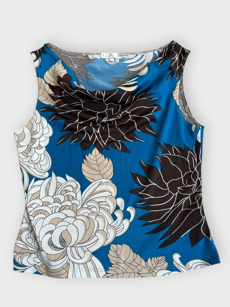 detail view, SKY David Park ocean garden – retro floral top, vintage Y2K second hand piece