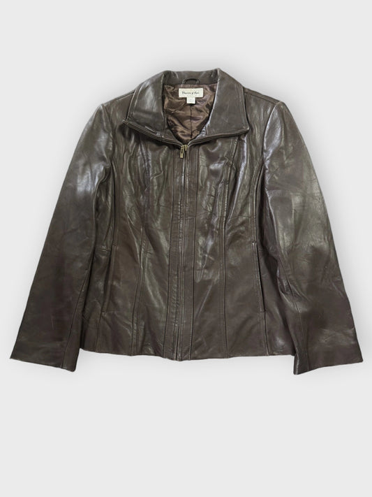 front view, Preston & York Brown Faux Leather Jacket Women, vintage Y2K second hand piece