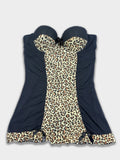 Vintage Leopard Panel Strapless Corset Bustier Top – Black Animal Print