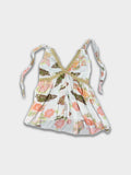 Vintage Floral Butterfly Cami with Gold Glitter Trim — Sheer Boho Tie‑Strap Top
