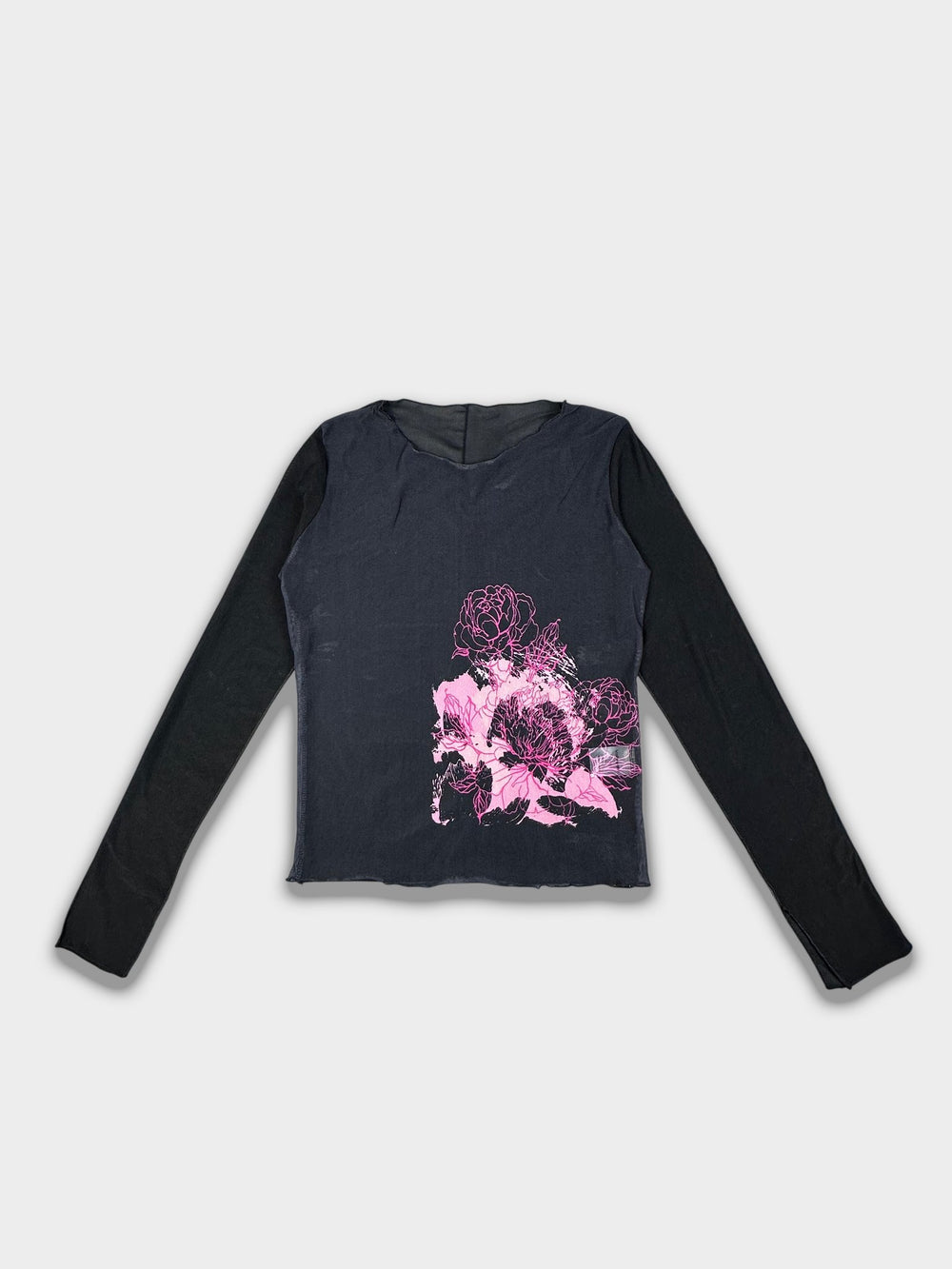 Vintage Black Floral Long Sleeve Top Y2K Graphic Layered Tee