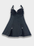 Vintage Y2K Noir Lace Corset Mini Dress — Black Lingerie Slip with Heart Appliqué