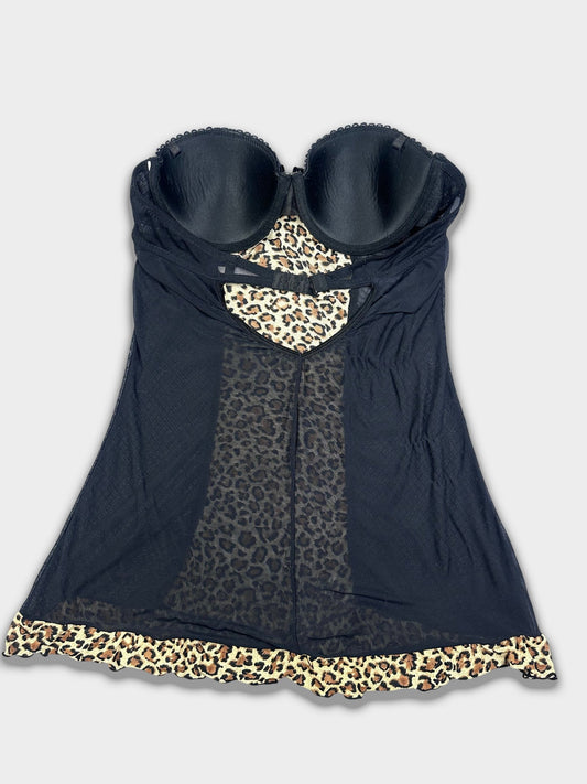 Vintage Leopard Panel Strapless Corset Bustier Top – Black Animal Print