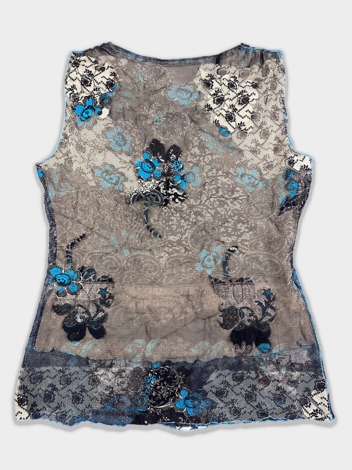 Grunge Mesh Tank Turquoise Floral